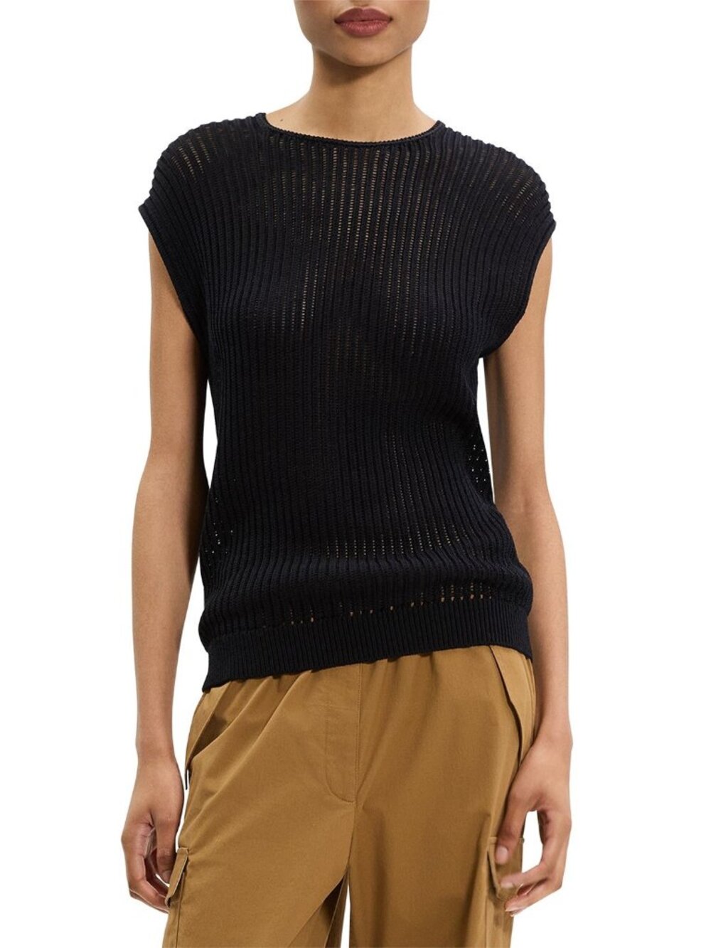 Theory Easy Vest NWT black sheen Cotton sweater in Small